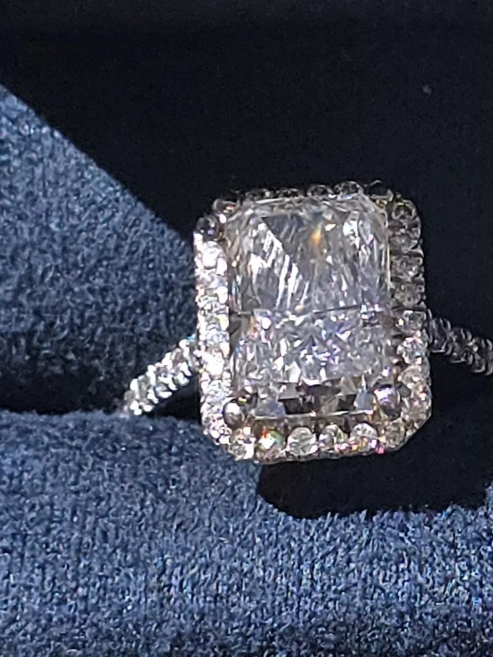 Platinum Radiant Halo Diamond Engagement Ring Sz 8